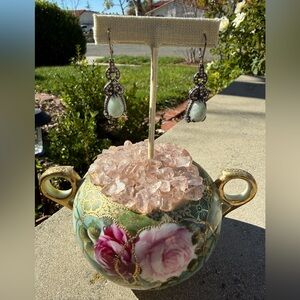 Elegant Sterling Silver, CZ Green jade leverback Earrings